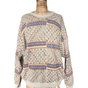 Vintage Pronto Uomo Saks Fifth Avenue Geometric Knit Sweater Size 54 Italy